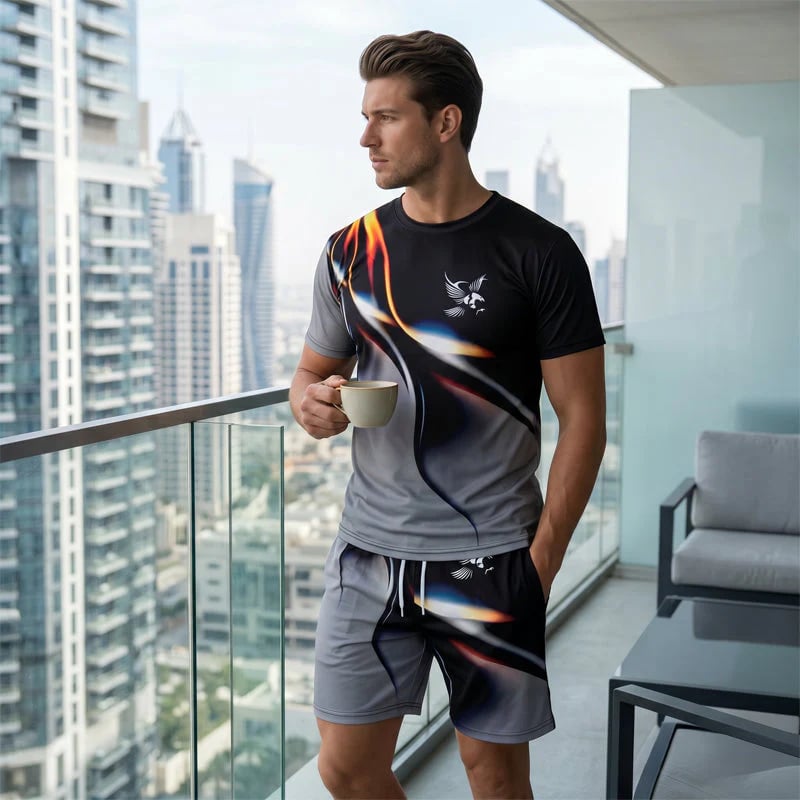 ⏳🔥LIMITED-TIME ! 👕 Men’s Abstract Print T-Shirt & Shorts Set – Bold Style & Summer Comfort ✨