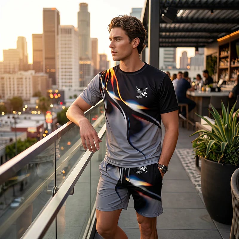 ⏳🔥LIMITED-TIME ! 👕 Men’s Abstract Print T-Shirt & Shorts Set – Bold Style & Summer Comfort ✨