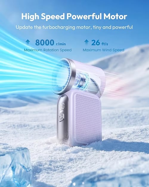🥳2026 HOT SALE🥳💞50K+ SOLD!💨❄️ ! Turbo Handheld Fan – 8000 RPM, 5 speeds, LED display. 500mAh battery. Pocket‑sized power! 🌬️✨