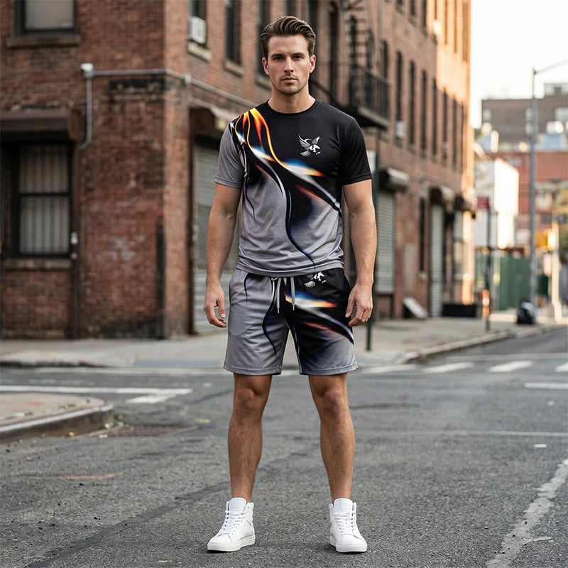 ⏳🔥LIMITED-TIME ! 👕 Men’s Abstract Print T-Shirt & Shorts Set – Bold Style & Summer Comfort ✨