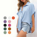 Women's Casual Button Short Sleeve Slit Hem Shirt