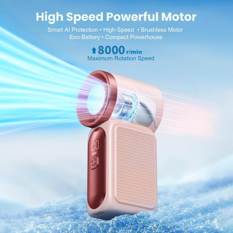 🥳2026 HOT SALE🥳💞50K+ SOLD!💨❄️ ! Turbo Handheld Fan – 8000 RPM, 5 speeds, LED display. 500mAh battery. Pocket‑sized power! 🌬️✨