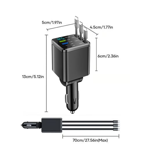 💕7-in-1 Universal Retractable Car Charger with Intelligent Voltage Display and Starry Sky Light