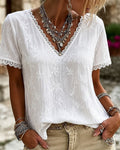 🍃V-Neck Lace Short Sleeve Blouse