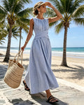 Stripe Twist Waist Sleeveless Maxi Dress
