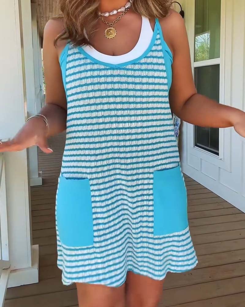 🍃Strappy U-Neck Pocket Color Block Dress