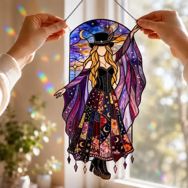 💃 Rock Goddess Stevie 🤘 Handmade Spinning Suncatcher,Acrylic, single-sided printing