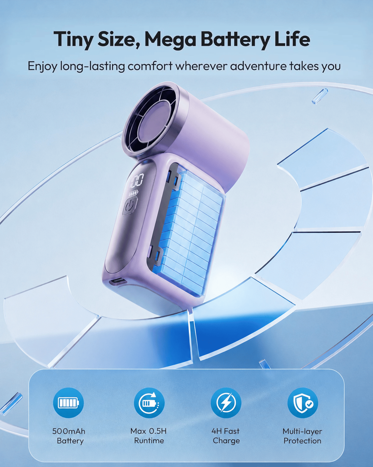 🥳2026 HOT SALE🥳💞50K+ SOLD!💨❄️ ! Turbo Handheld Fan – 8000 RPM, 5 speeds, LED display. 500mAh battery. Pocket‑sized power! 🌬️✨