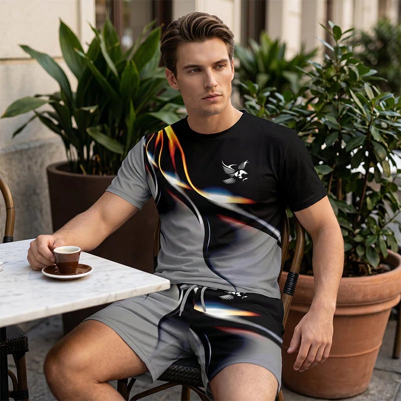 ⏳🔥LIMITED-TIME ! 👕 Men’s Abstract Print T-Shirt & Shorts Set – Bold Style & Summer Comfort ✨