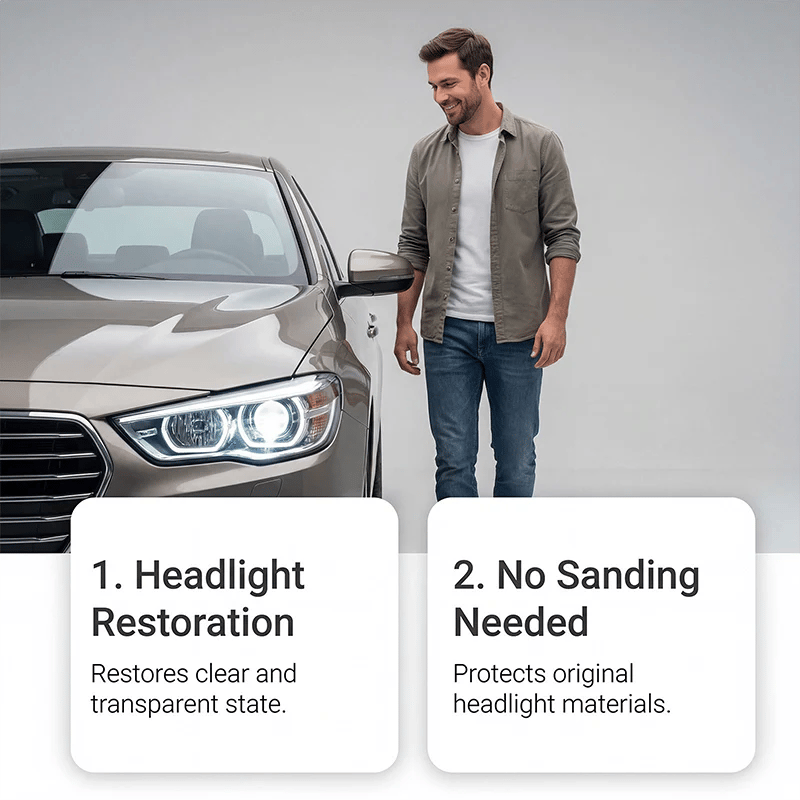 🥳2026 HOT SALE🥳💞50K+ SOLD!⏰🔧 Headlight Restorer Kit – 2 steps, no disassembly. Removes yellow haze, restores clarity. Long‑lasting UV shield. 🚗✨