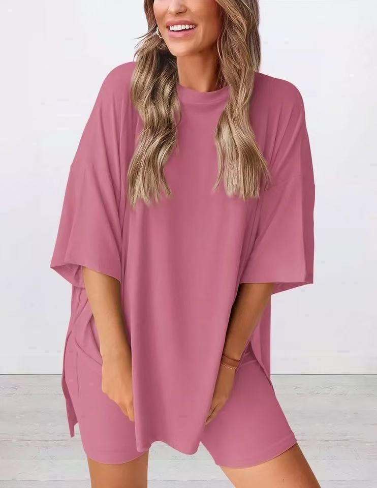 2025 Summer Casual Oversized Shirts Shorts Matching Women's Two Piece Lounge Set