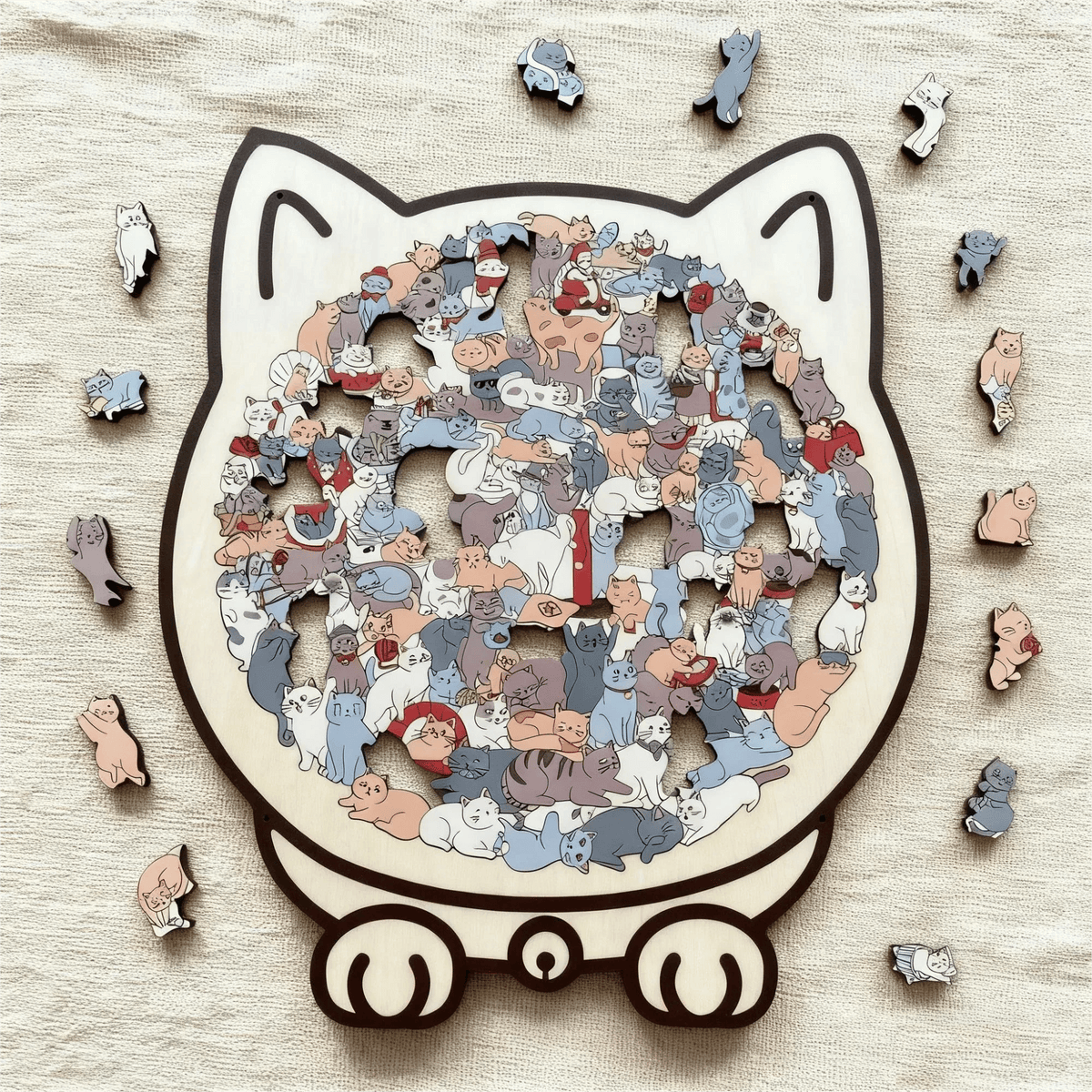 🎁 Christmas Sale 49% off 🎅 135-piece wooden puzzle in the shape of a cat in Morandi colors🐱