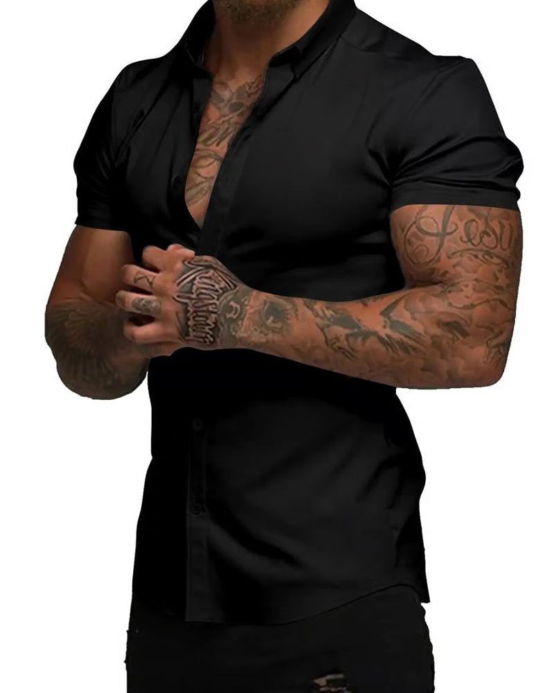 🍃High Stretch Lapel Short Sleeve Men's Shirt