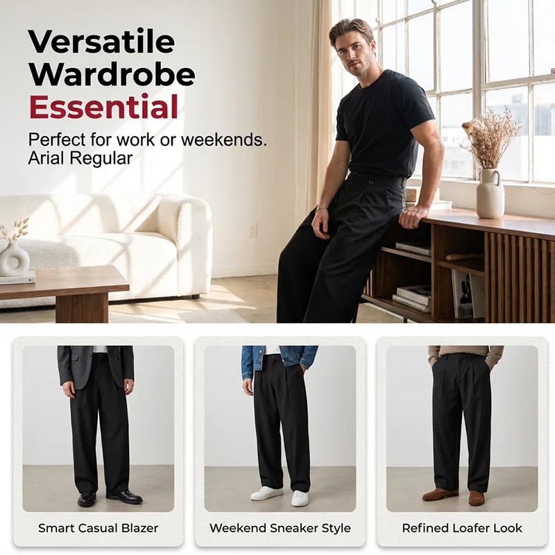 👖  NOW! ⏳ Men's Classic Fit Wide-Leg Suit Trousers – Tailored cut, breathable fabric & perfect for work, weddings or formal events ✨
