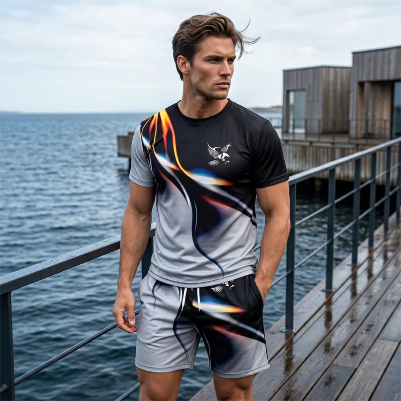 ⏳🔥LIMITED-TIME ! 👕 Men’s Abstract Print T-Shirt & Shorts Set – Bold Style & Summer Comfort ✨