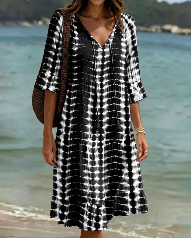 V-Neck Gradient Print Vacation Dress