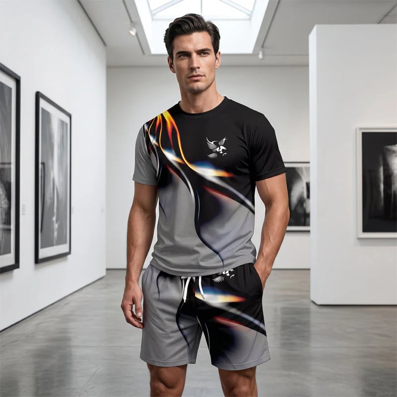 ⏳🔥LIMITED-TIME ! 👕 Men’s Abstract Print T-Shirt & Shorts Set – Bold Style & Summer Comfort ✨