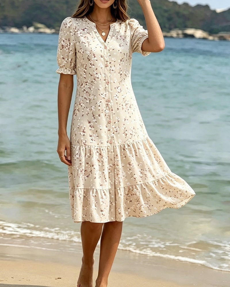 Floral V-Neck Tiered Dress