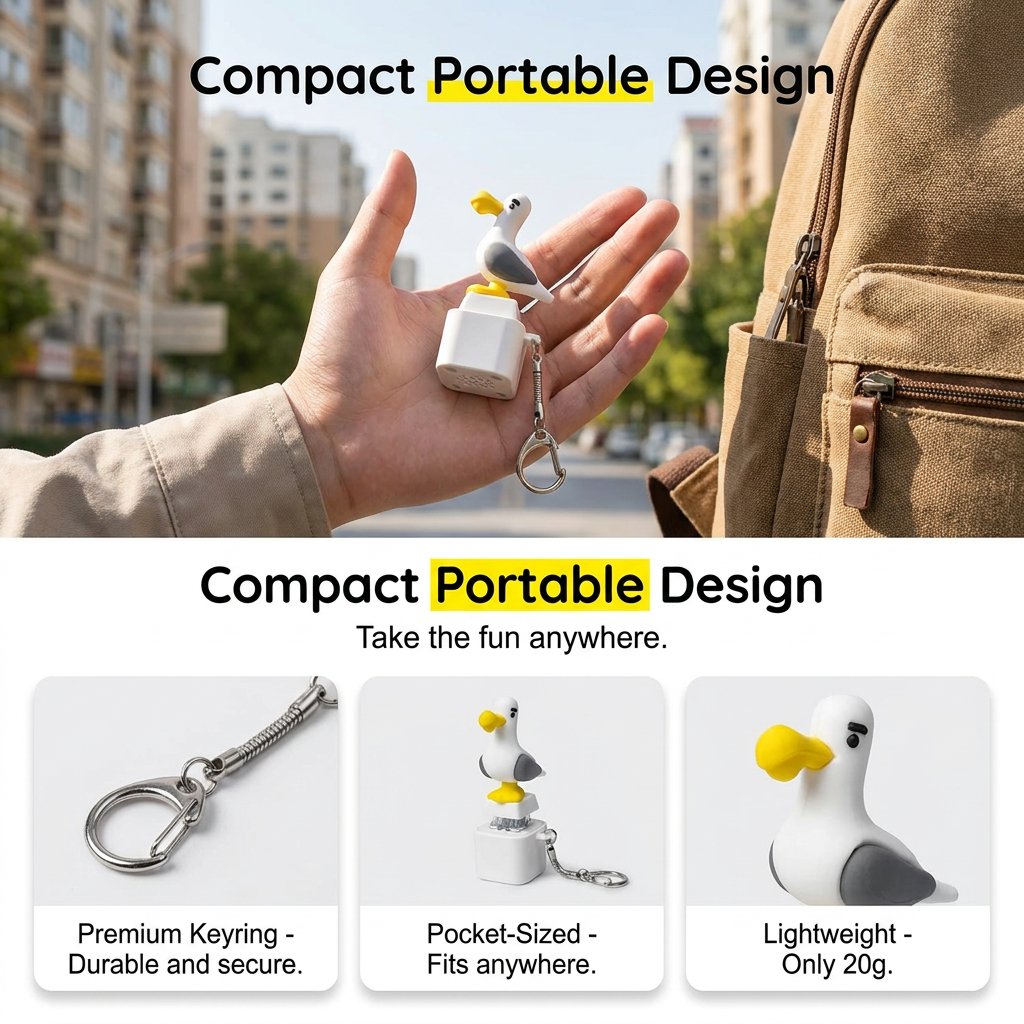 Seagull MINE! Button Keychain-Real Sound & LED Light