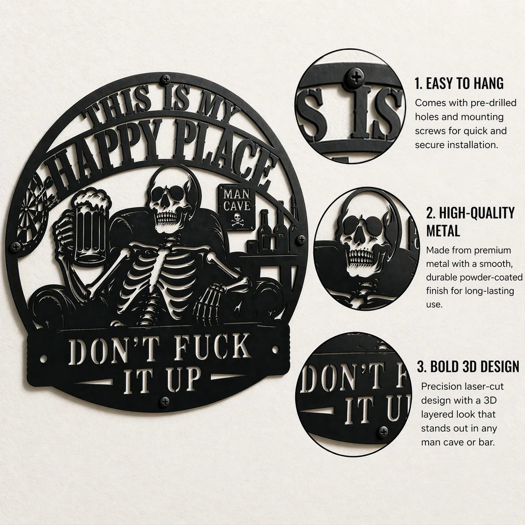 💀🍺"This Is My Happy Place" Funny Man Cave Decor