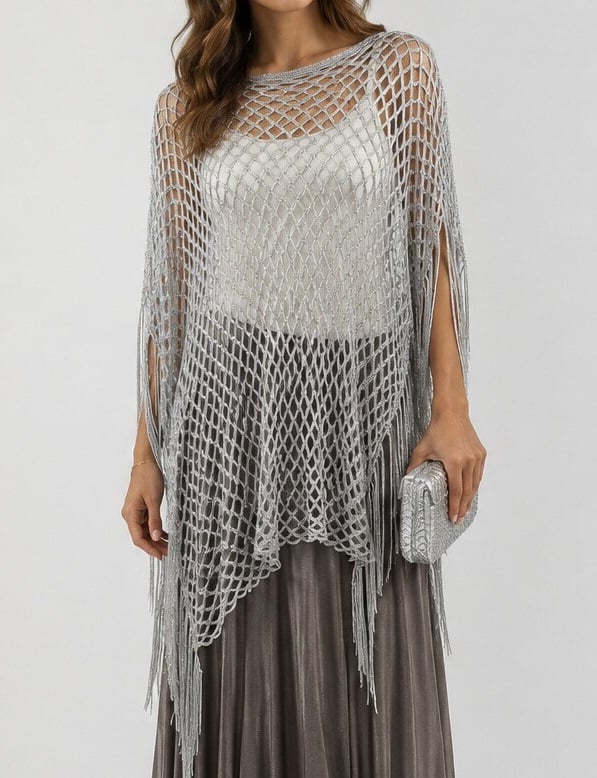 Fringe Mesh Hollow Out Pullover