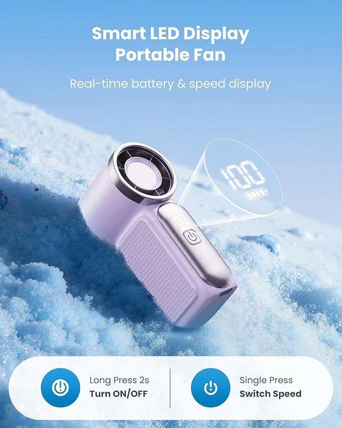 🥳2026 HOT SALE🥳💞50K+ SOLD!💨❄️ ! Turbo Handheld Fan – 8000 RPM, 5 speeds, LED display. 500mAh battery. Pocket‑sized power! 🌬️✨
