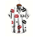 📢📢 !!⏰Men's Kiss Print Short-Sleeve Button-Up Shirt