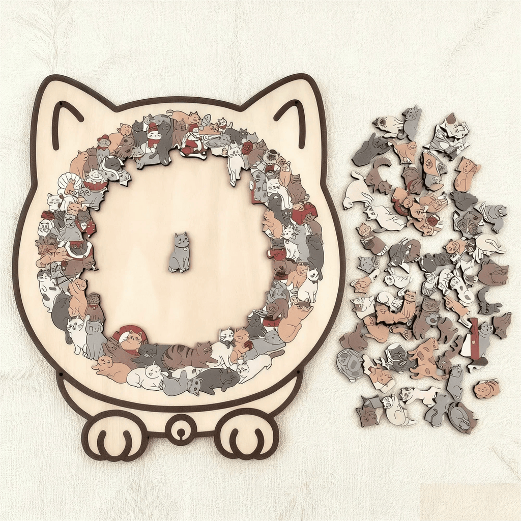 🎁 Christmas Sale 49% off 🎅 135-piece wooden puzzle in the shape of a cat in Morandi colors🐱