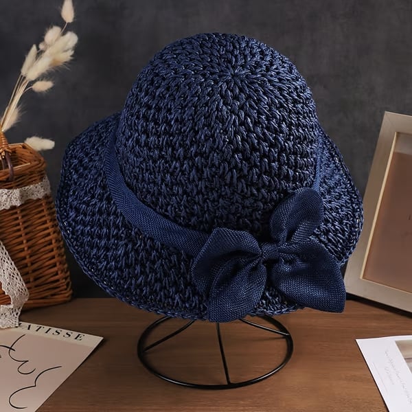 Elegant Crochet Straw Hat with Ruffle Detail