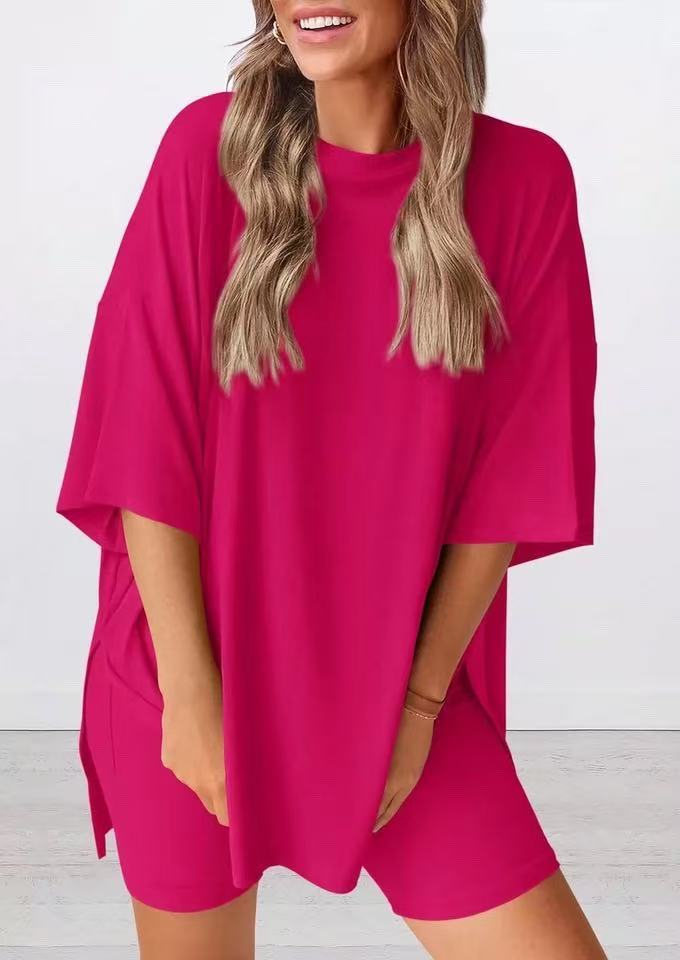 2025 Summer Casual Oversized Shirts Shorts Matching Women's Two Piece Lounge Set